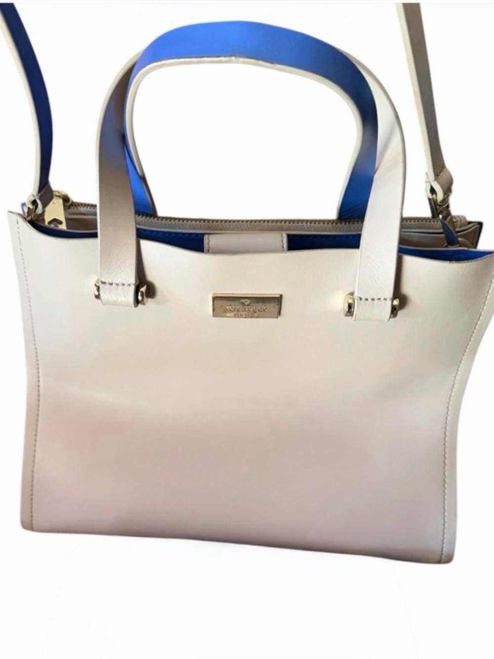 Kate Spade Cream Satchel with Blue Trim Woman’s Bag
